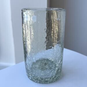 Blenko Glass Clear Crackle Drinking Tumbler 5 1/4” Vintage